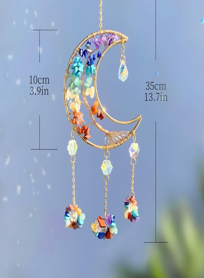 CARPDIM Moon Dream Catchers with Crystal 7 Chakra Gemstone Dream Catchers Crystal Suncatcher Rainbow Maker Good Luck Decor for Window Wall Car Home Garden (Moon) - Image 3